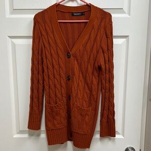 Women's Burnt Orange Cable Knit Cardigan Medium